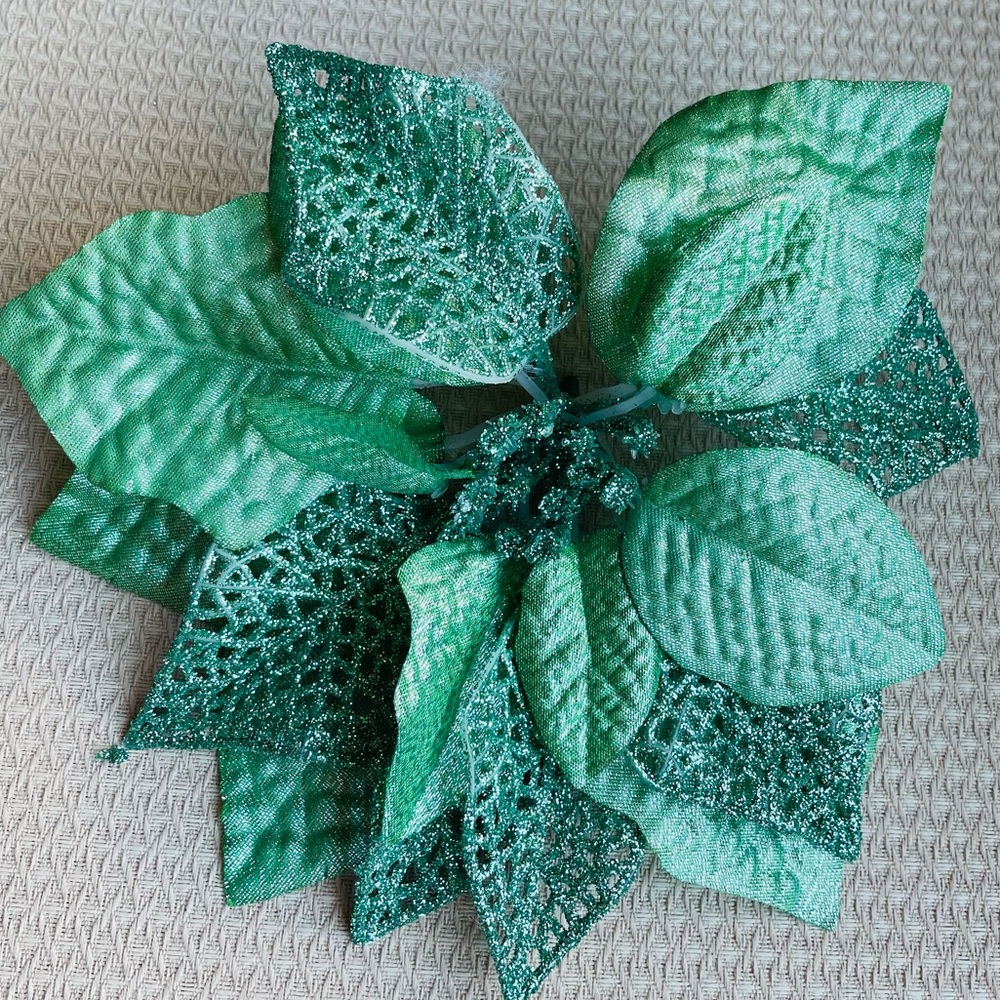 10 Packs Pointsettia Artificial Flowers Christmas Decorations. Mint Green.